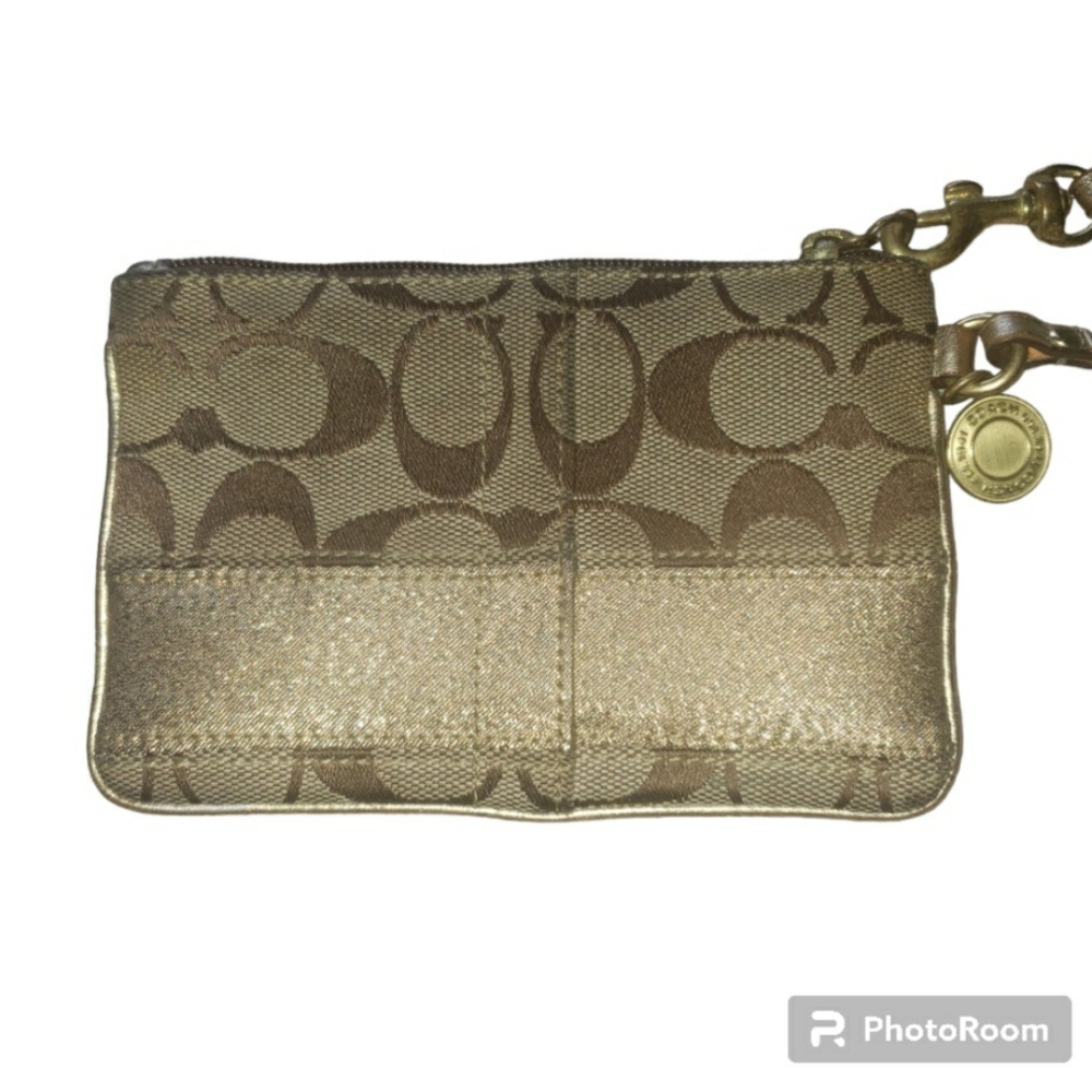 Coach | Cute Women's Signature Brown and Gold Wristlet